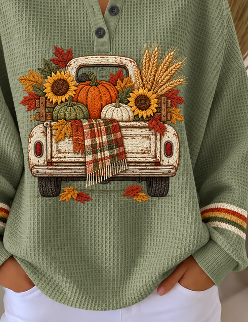 Casual Sunflower Henley Collar Long Sleeve Sweatshirt