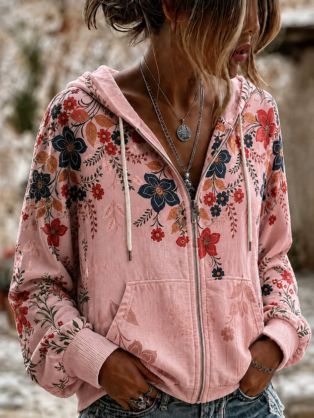 Casual Floral Hoodie Long Sleeve Hoodie