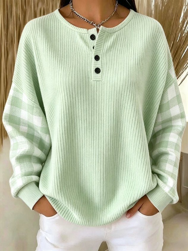 Casual Plain Henley Collar Long Sleeve Sweatshirt
