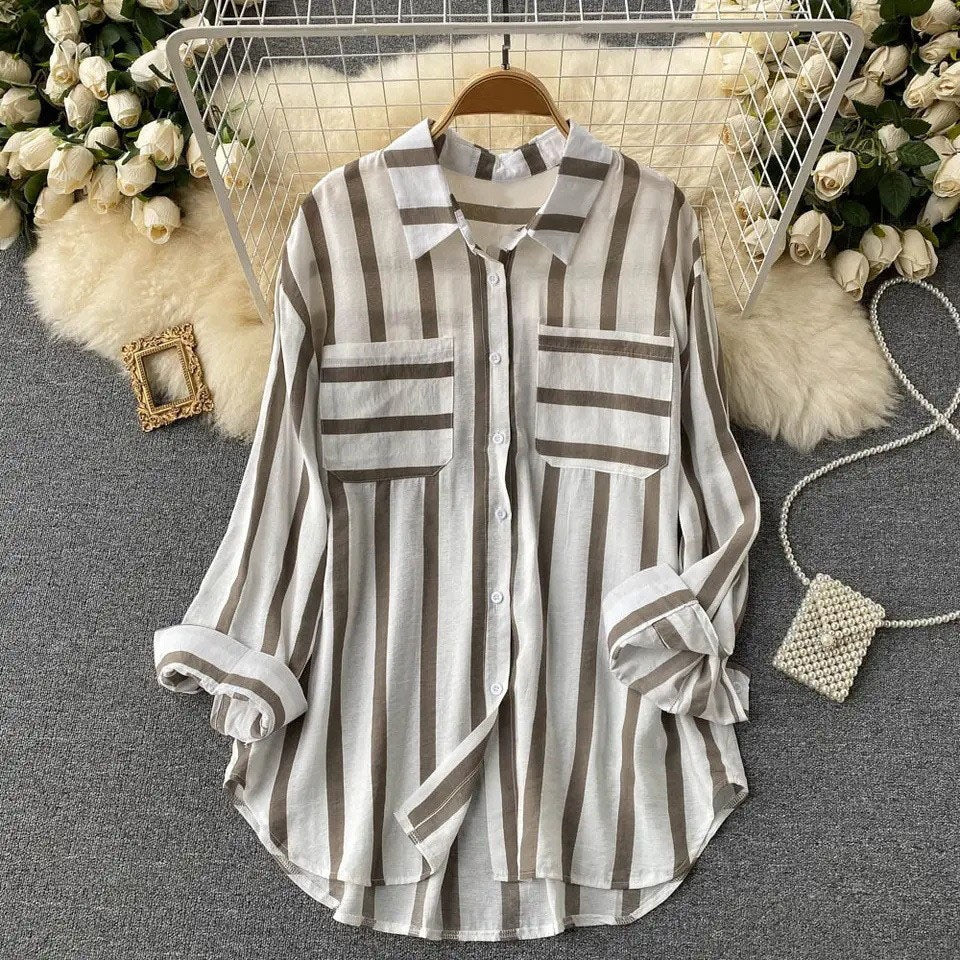 Vertical striped multicolor shirt jacket