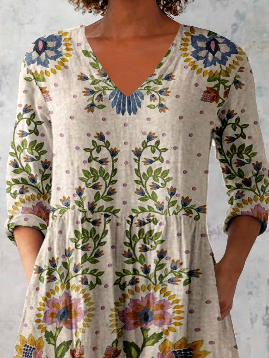 Women's Elegant Floral Print V-Neck  Top