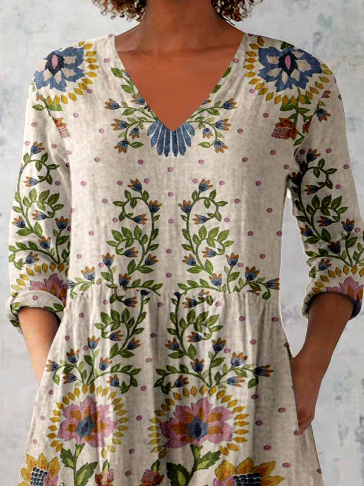 Women's Elegant Floral Print V-Neck  Top