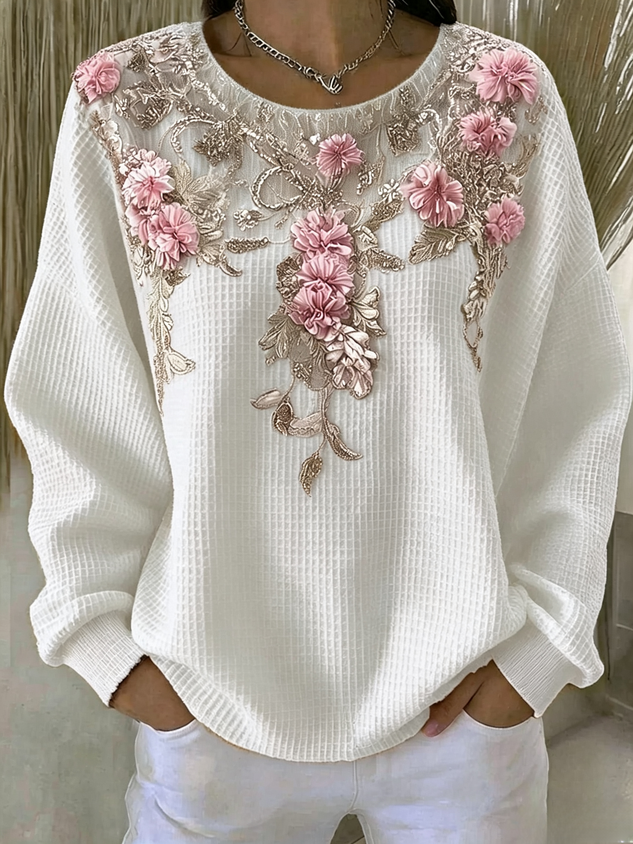 Casual Floral Crew Neck Long Sleeve Sweatshirt