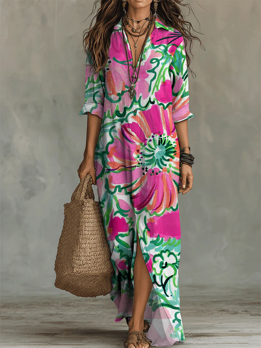 Women's Flower Pattern-printed Casual Long Dress
