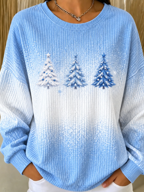 Casual Christmas Tree Crew Neck Long Sleeve Sweatshirt