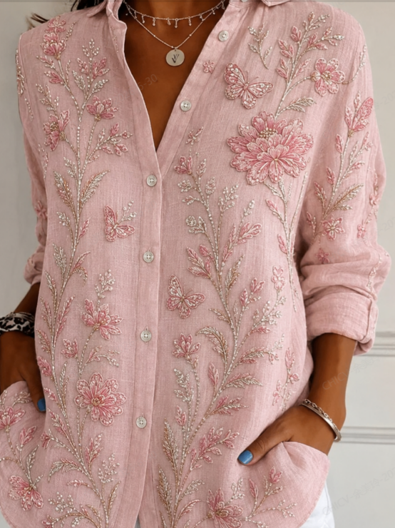 Women's Polka Dot Loose Fit Long Sleeve Button Up Shirt