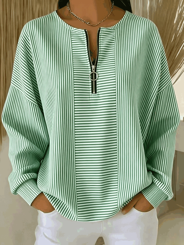 Women Striped Crew Neck Long Sleeve Vintage Daily Fall Sweatshirt
