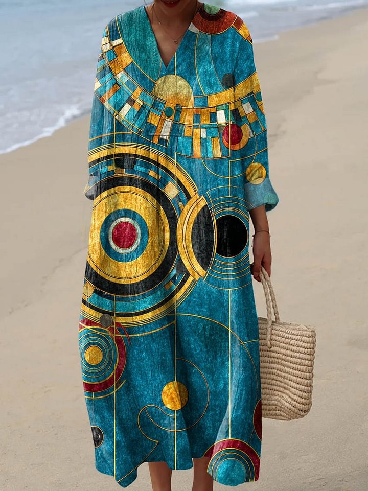 Women's Abstract Geometric Pattern Art Print Casual  Cotton Linen Wide Leg Jumpsuit