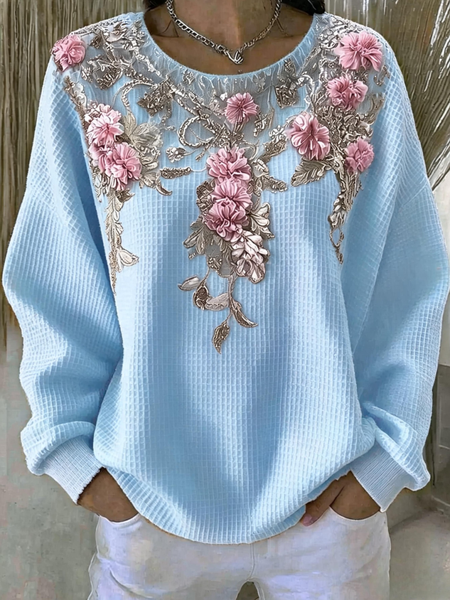 Casual Floral Crew Neck Long Sleeve Sweatshirt