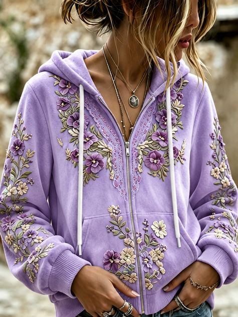 Casual Floral Hoodie Long Sleeve Hoodie