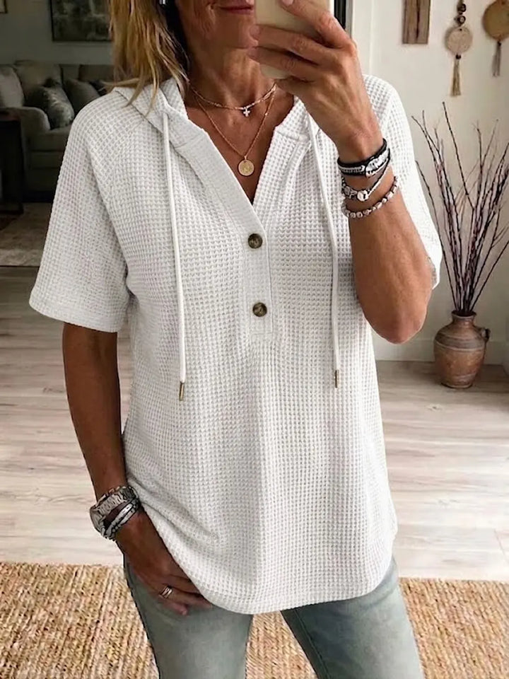 Women's Hooded Waffle Knit Short-sleeve Top