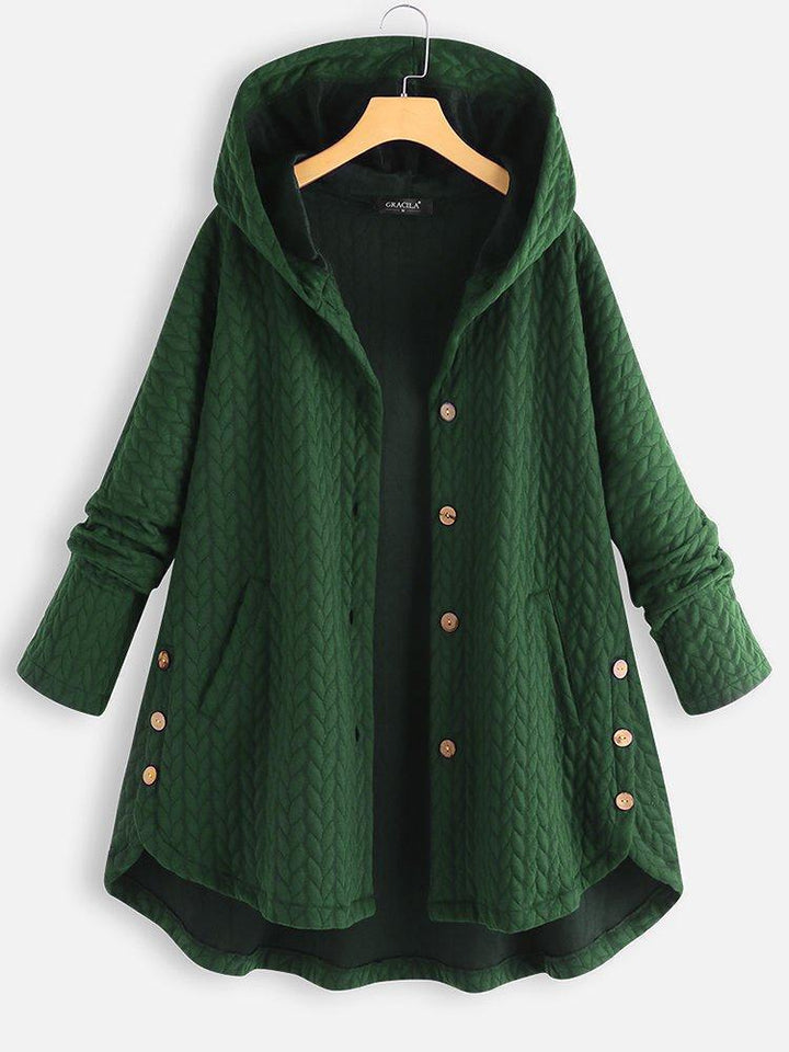 Women's Solid Color Long Sleeve Ireegular Hem Button Up Hooded Jacket