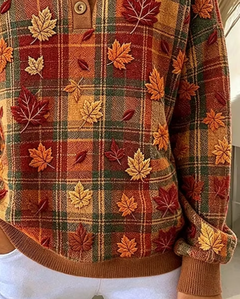 Vintage Geometric Henley Collar Long Sleeve Sweatshirt