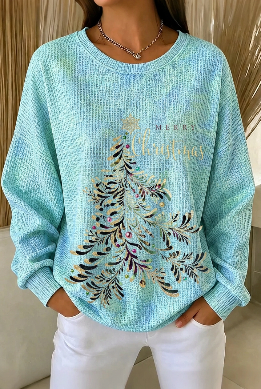 Women's  Casual Christmas Tree Crew Neck Ombre Sweatshirt