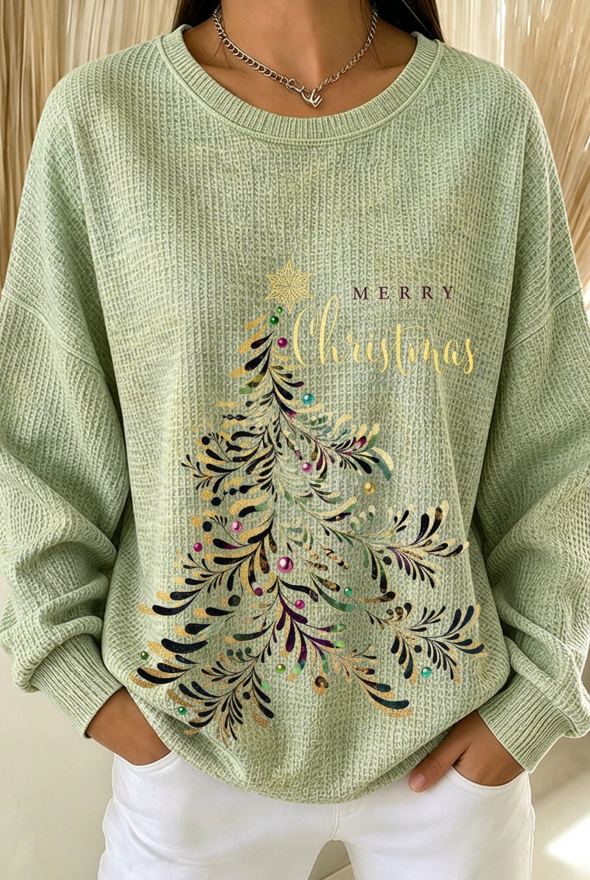 Women's  Casual Christmas Tree Crew Neck Ombre Sweatshirt
