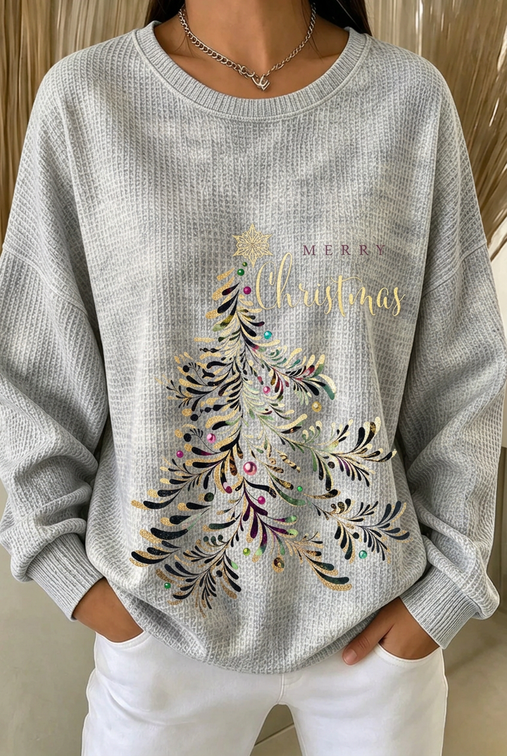 Women's  Casual Christmas Tree Crew Neck Ombre Sweatshirt