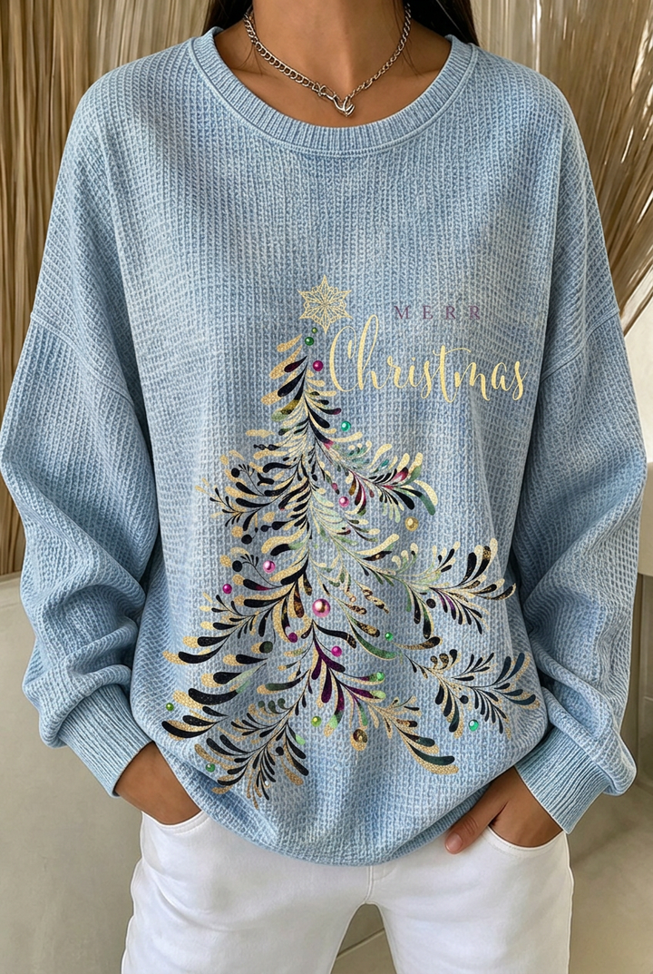 Women's  Casual Christmas Tree Crew Neck Ombre Sweatshirt