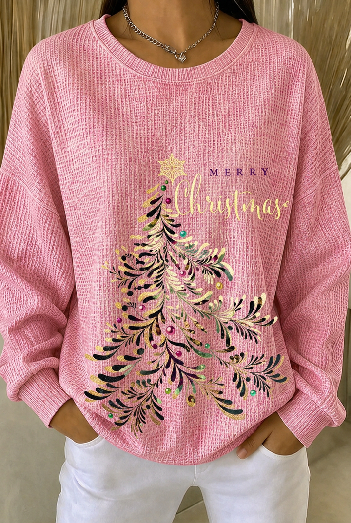 Women's  Casual Christmas Tree Crew Neck Ombre Sweatshirt