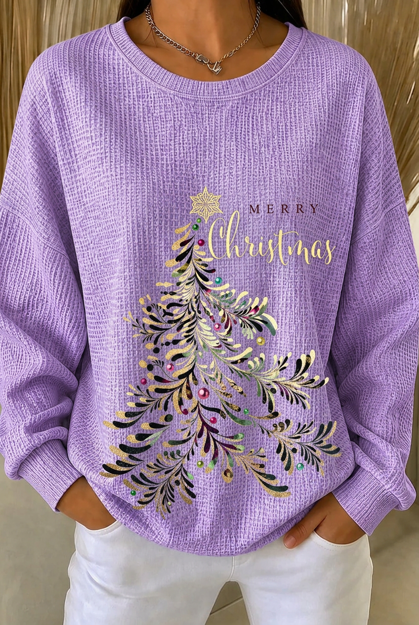 Women's  Casual Christmas Tree Crew Neck Ombre Sweatshirt
