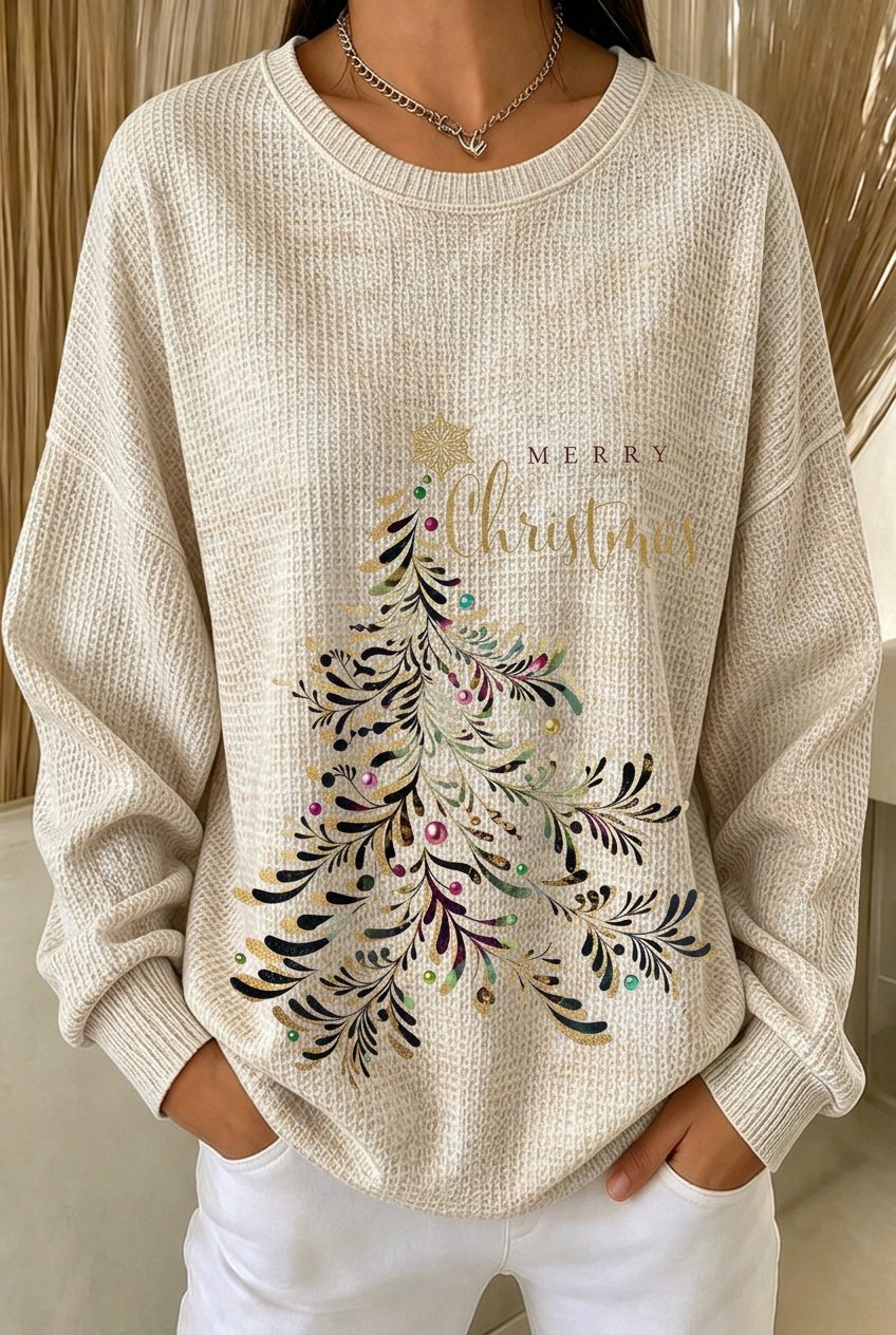 Women's  Casual Christmas Tree Crew Neck Ombre Sweatshirt