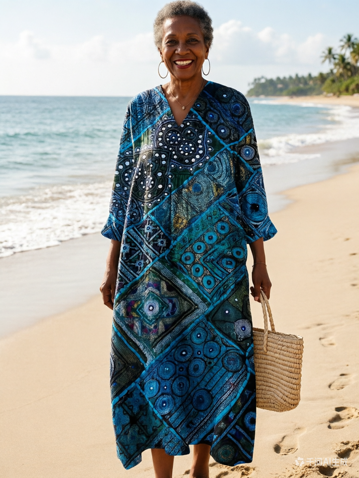 Women's Ocean ethnic style Pattern Art Print Cotton Dress