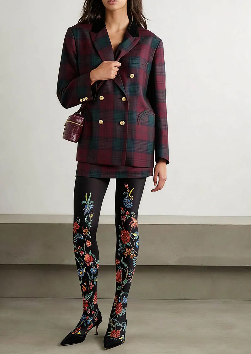 Women Exotic Floral Black Tights Hosiery Pantyhose