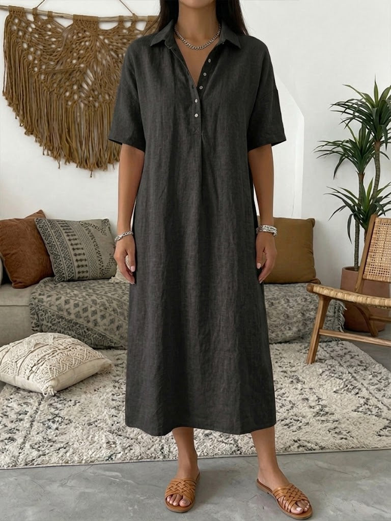 Women¡¯s Cotton Linen Polo Dress ¨C Casual Short Sleeve Summer Dress