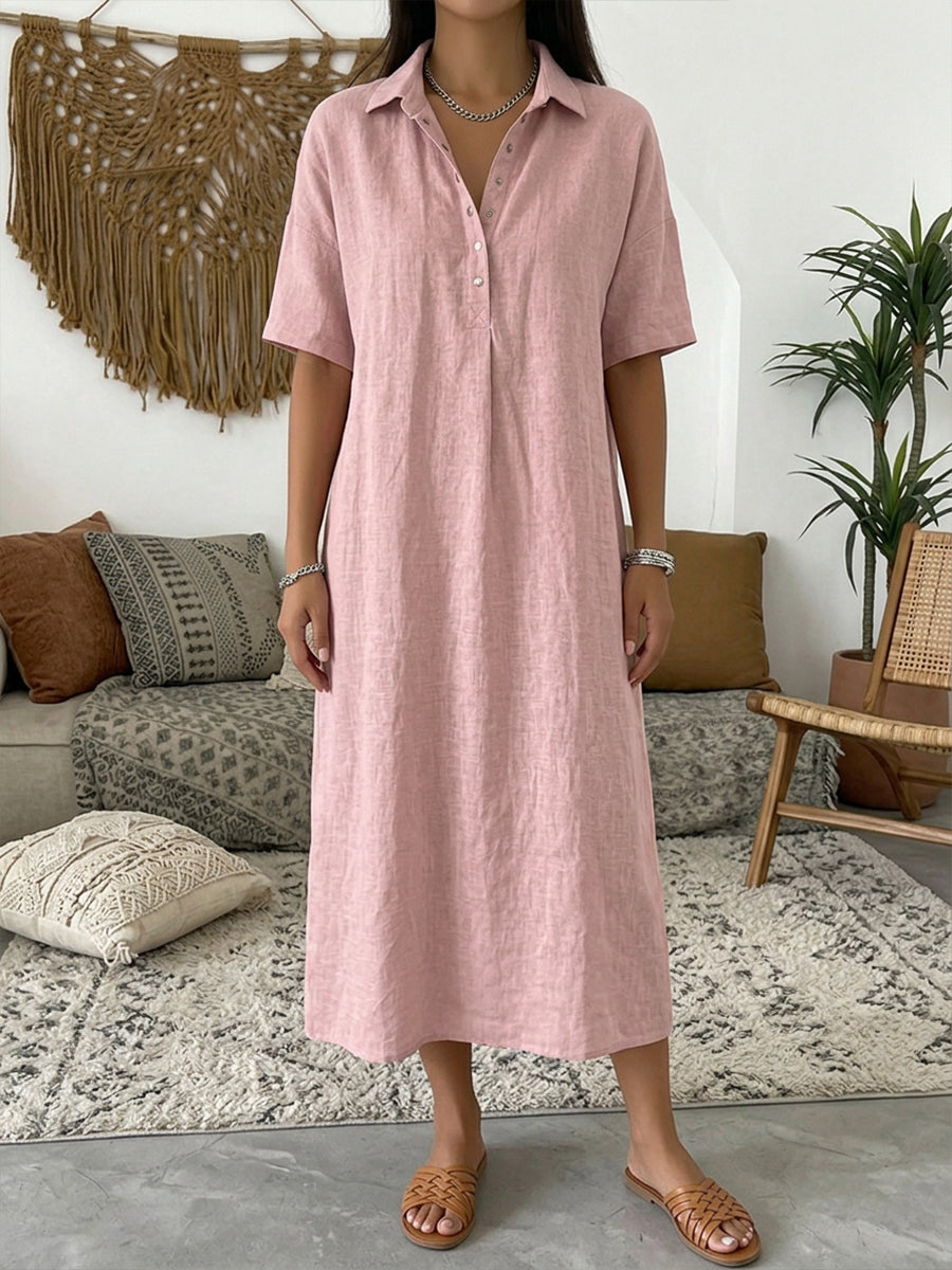 Women¡¯s Cotton Linen Polo Dress ¨C Casual Short Sleeve Summer Dress