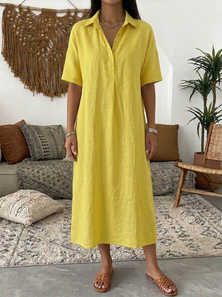 Women¡¯s Cotton Linen Polo Dress ¨C Casual Short Sleeve Summer Dress