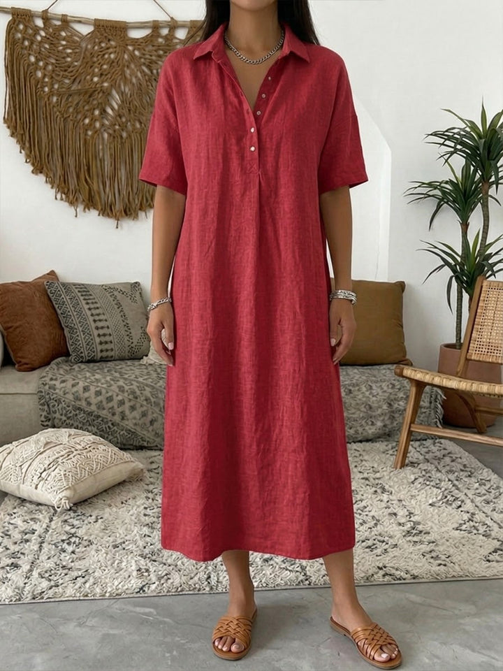 Women¡¯s Cotton Linen Polo Dress ¨C Casual Short Sleeve Summer Dress