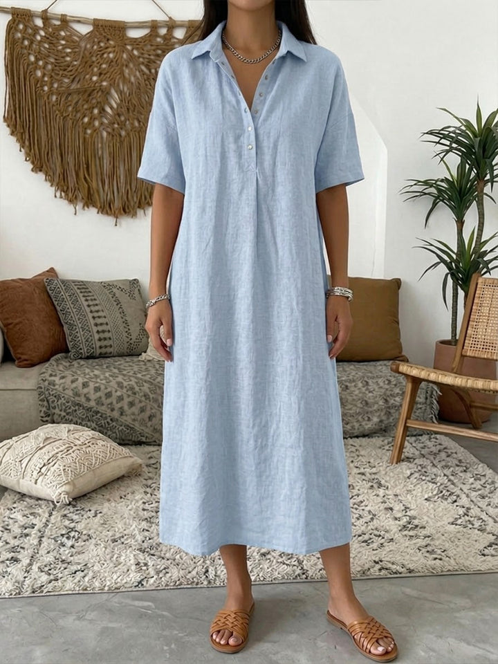 Women¡¯s Cotton Linen Polo Dress ¨C Casual Short Sleeve Summer Dress