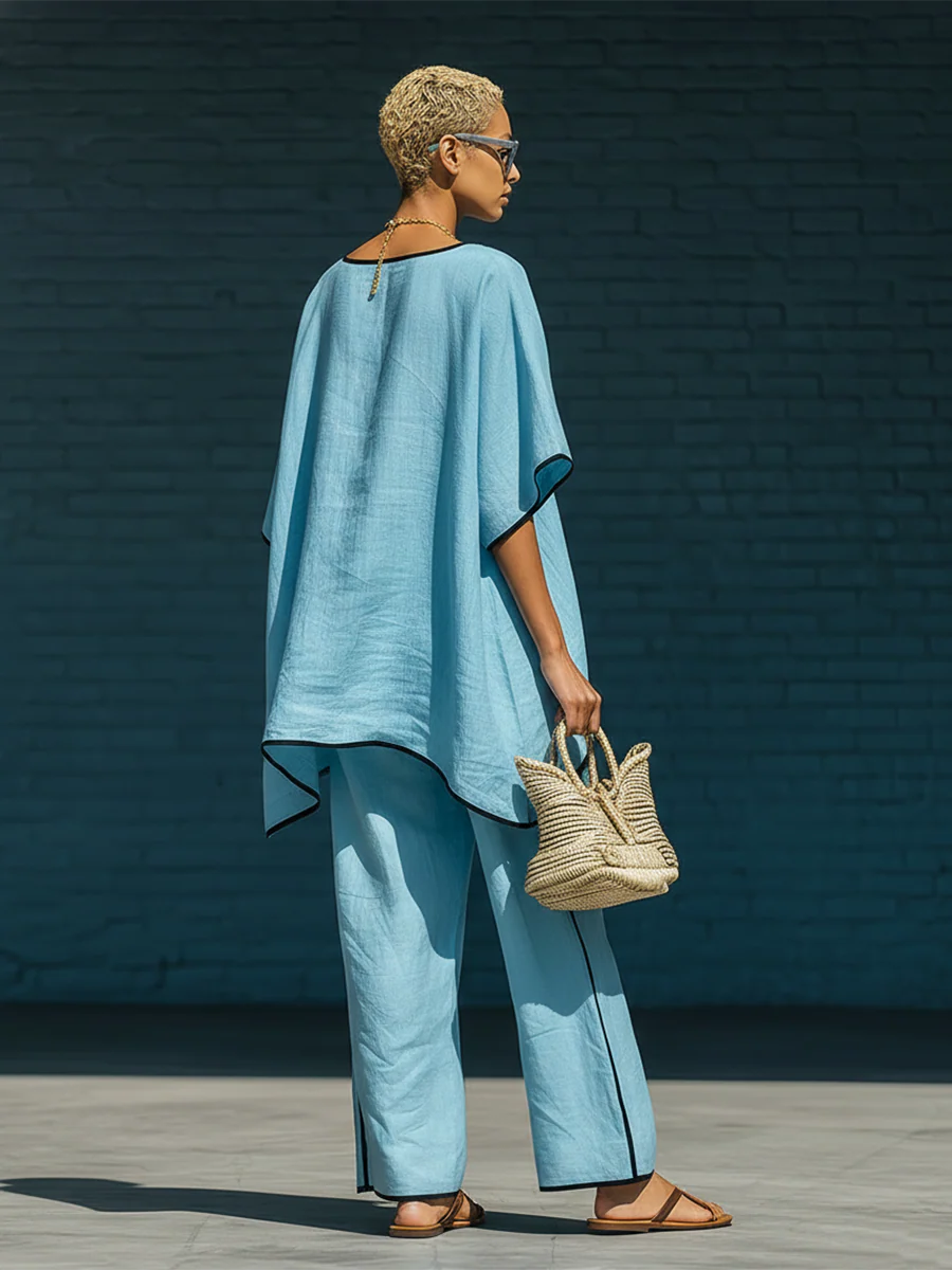 Cozy Minimalist Trim Elegant Linen Cotton Two-piece Set