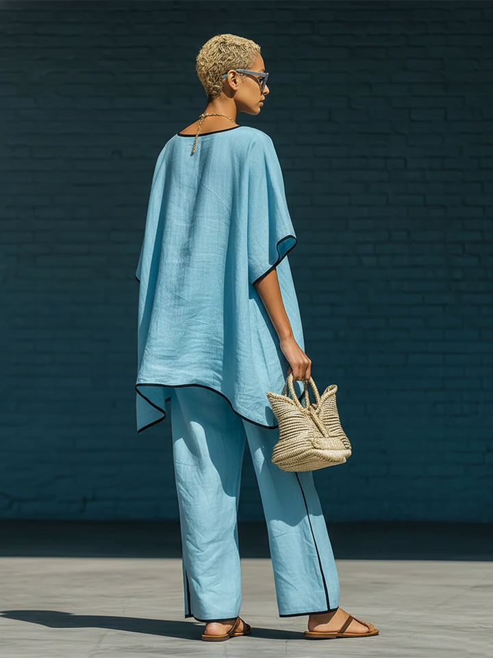 Cozy Minimalist Trim Elegant Linen Cotton Two-piece Set