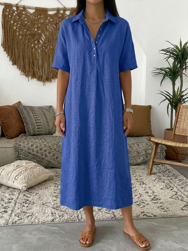 Women¡¯s Cotton Linen Polo Dress ¨C Casual Short Sleeve Summer Dress