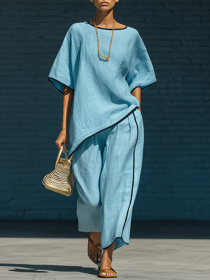 Cozy Minimalist Trim Elegant Linen Cotton Two-piece Set