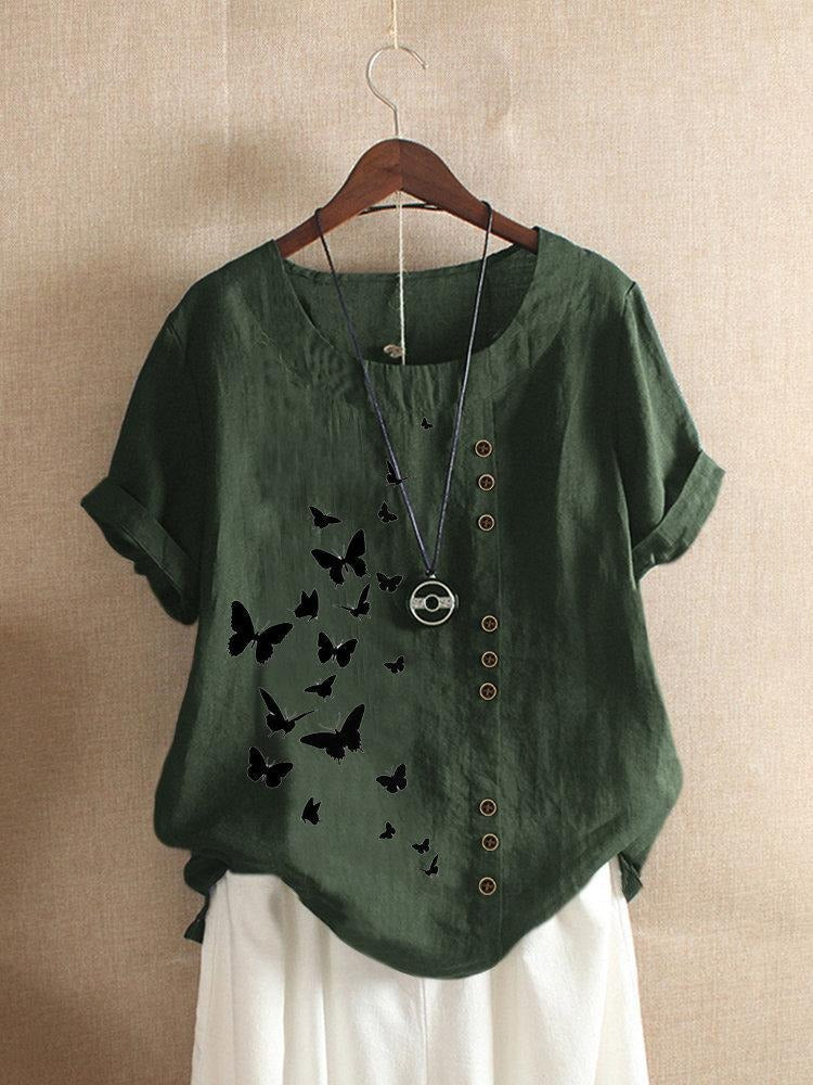 Butterflies Print O-neck Short Sleeves T-shirt