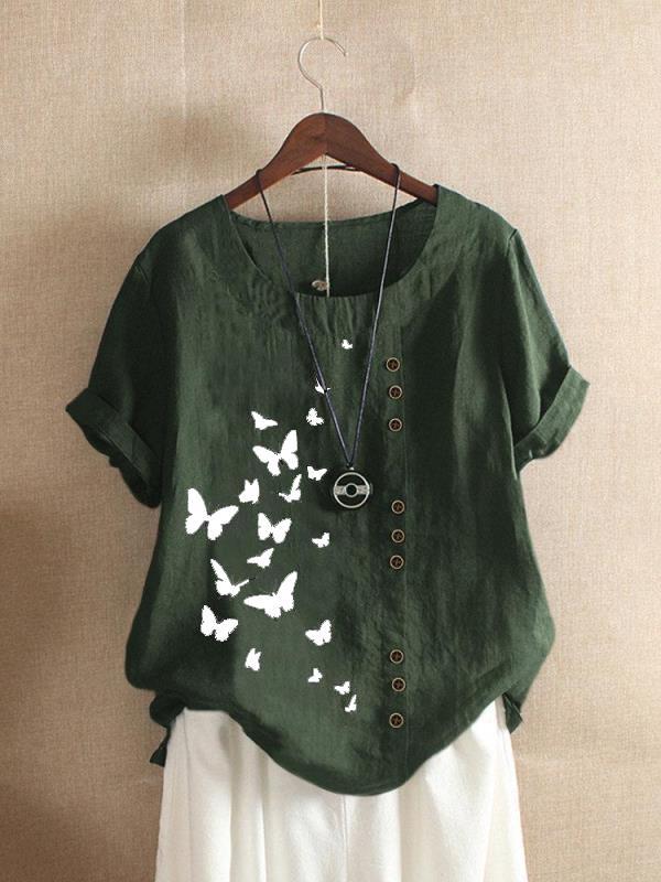 Butterflies Print O-neck Short Sleeves T-shirt